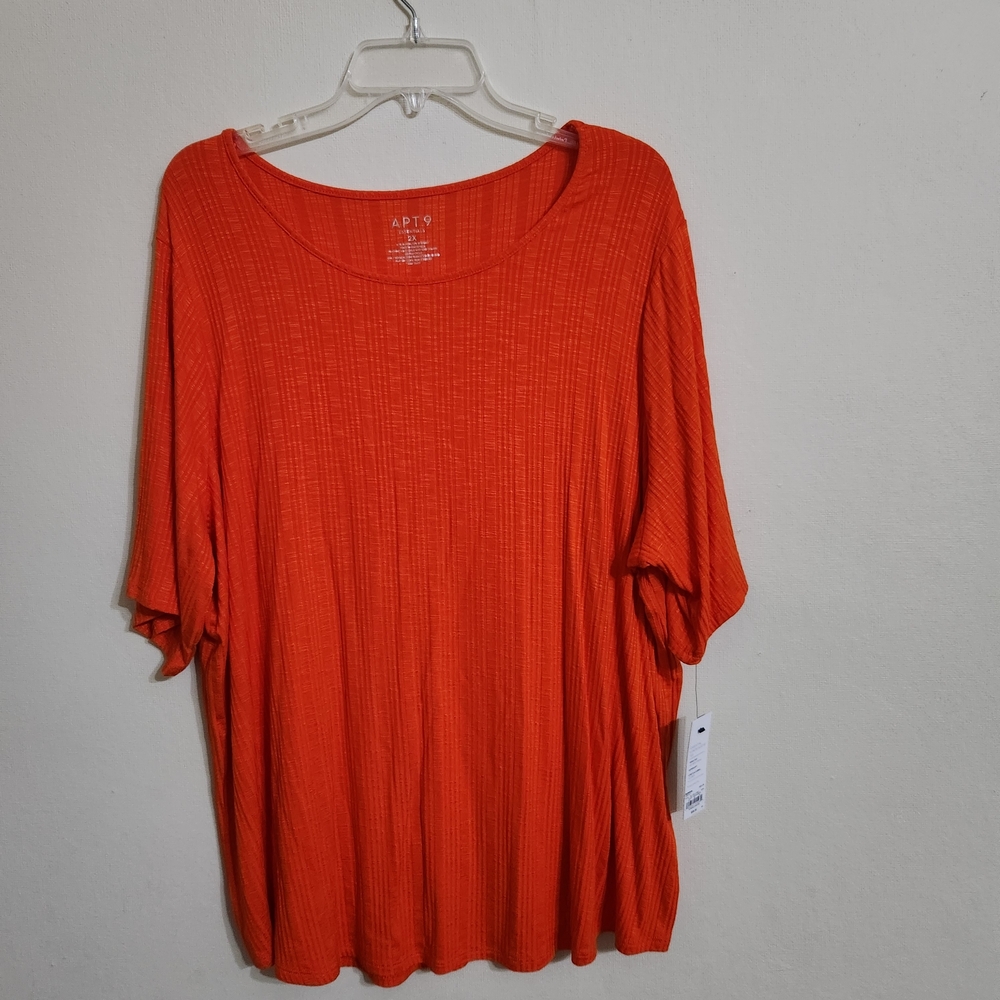 Apt. 9 Bright Orange Ribbed Short-Sleeve Top